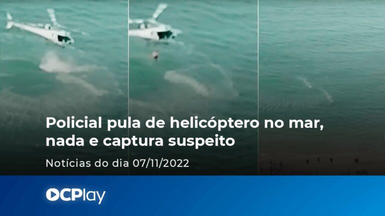 Policial pula de helicóptero no mar, nada e captura suspeito