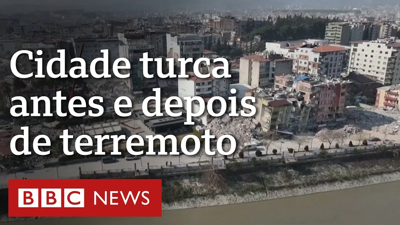 Vídeos de drone mostram antes e depois de terremoto na Turquia