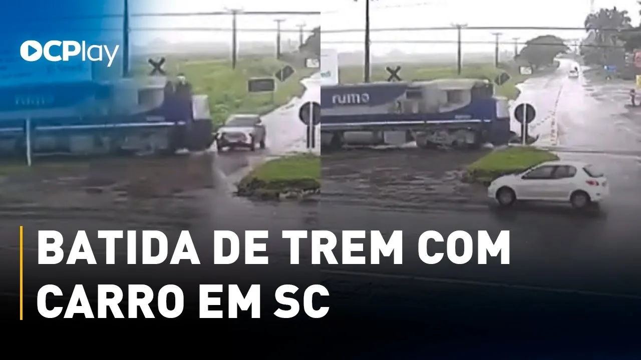 Vídeo mostra batida de trem com carro em SC