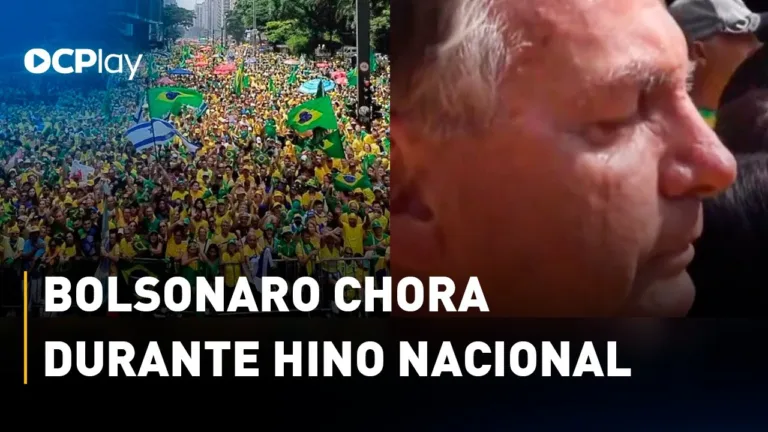 Jair Bolsonaro chora durante Hino Nacional em ato na Paulista