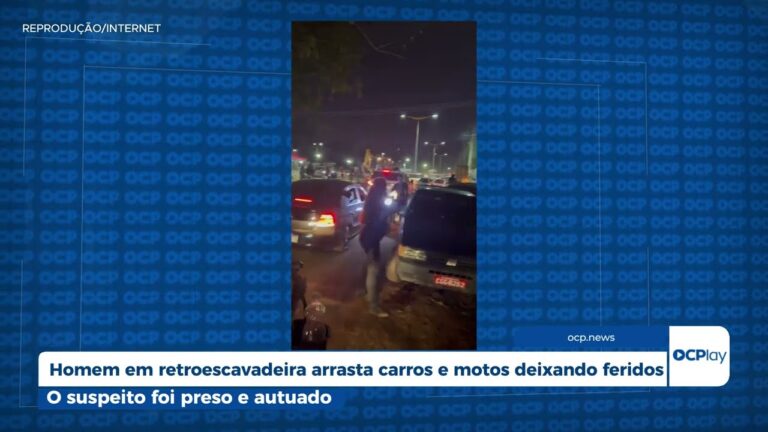 Homem em retroescavadeira arrasta carros e motos deixando feridos
