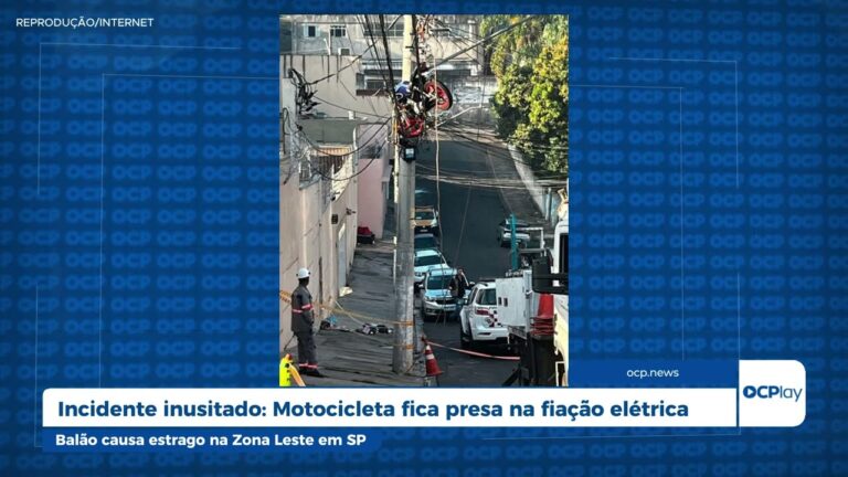 Incidente inusitado: Motocicleta fica presa na fiação elétrica