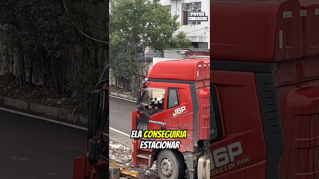 ESSA GAROTA DÁ AULA DE COMO ESTACIONAR UM CAMINHÃO EM UMA RUA ESTRETA.