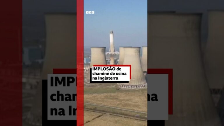 Implosão: veja o momento em que chaminé é demolida #bbcnewsbrasil