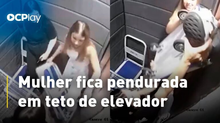 Mulher fica pendurada em teto de elevador