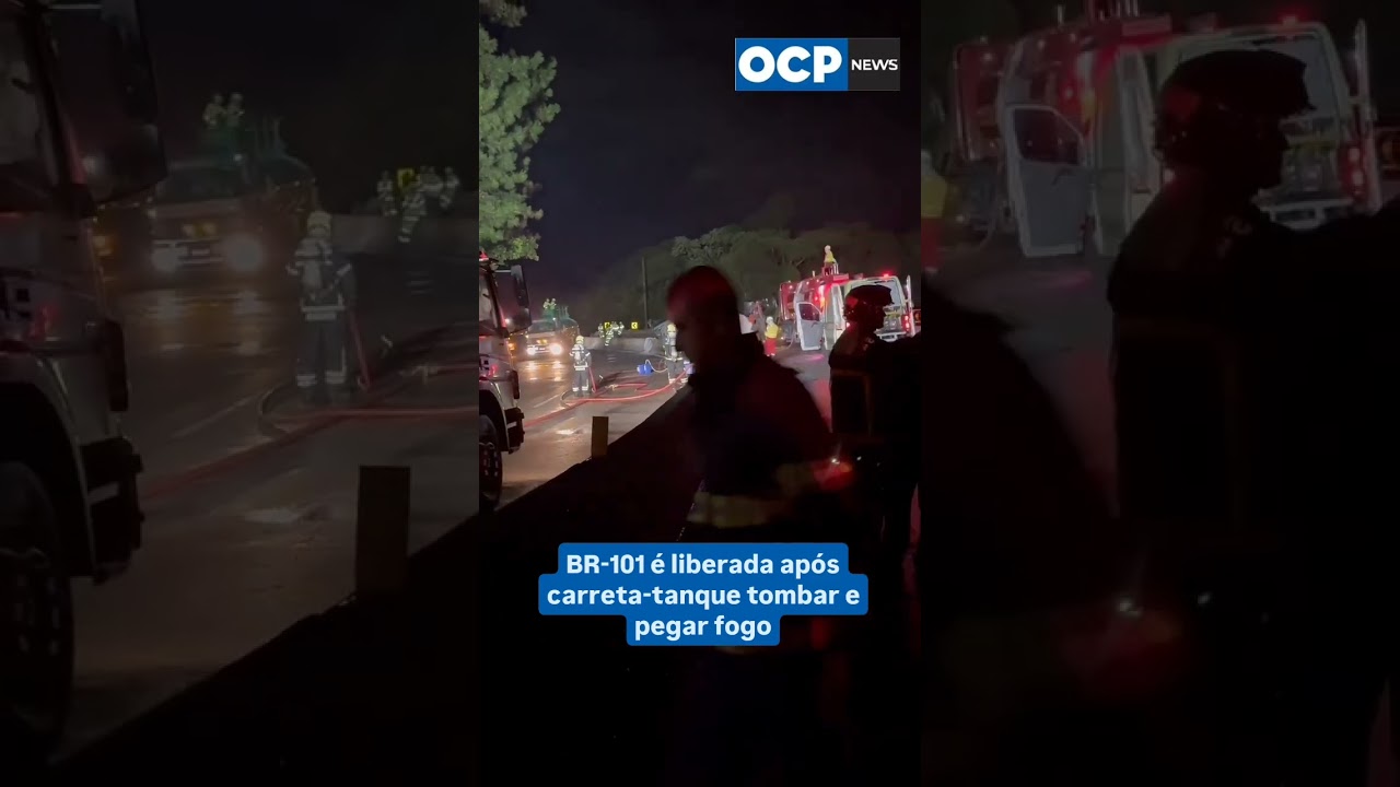 BR-101 é liberada após carreta-tanque tombar e pegar fogo