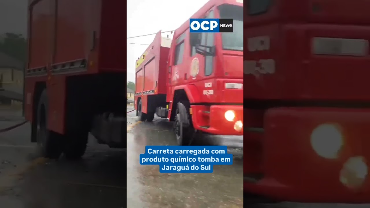 Carreta carregada com produto químico tomba em Jaraguá do Sul