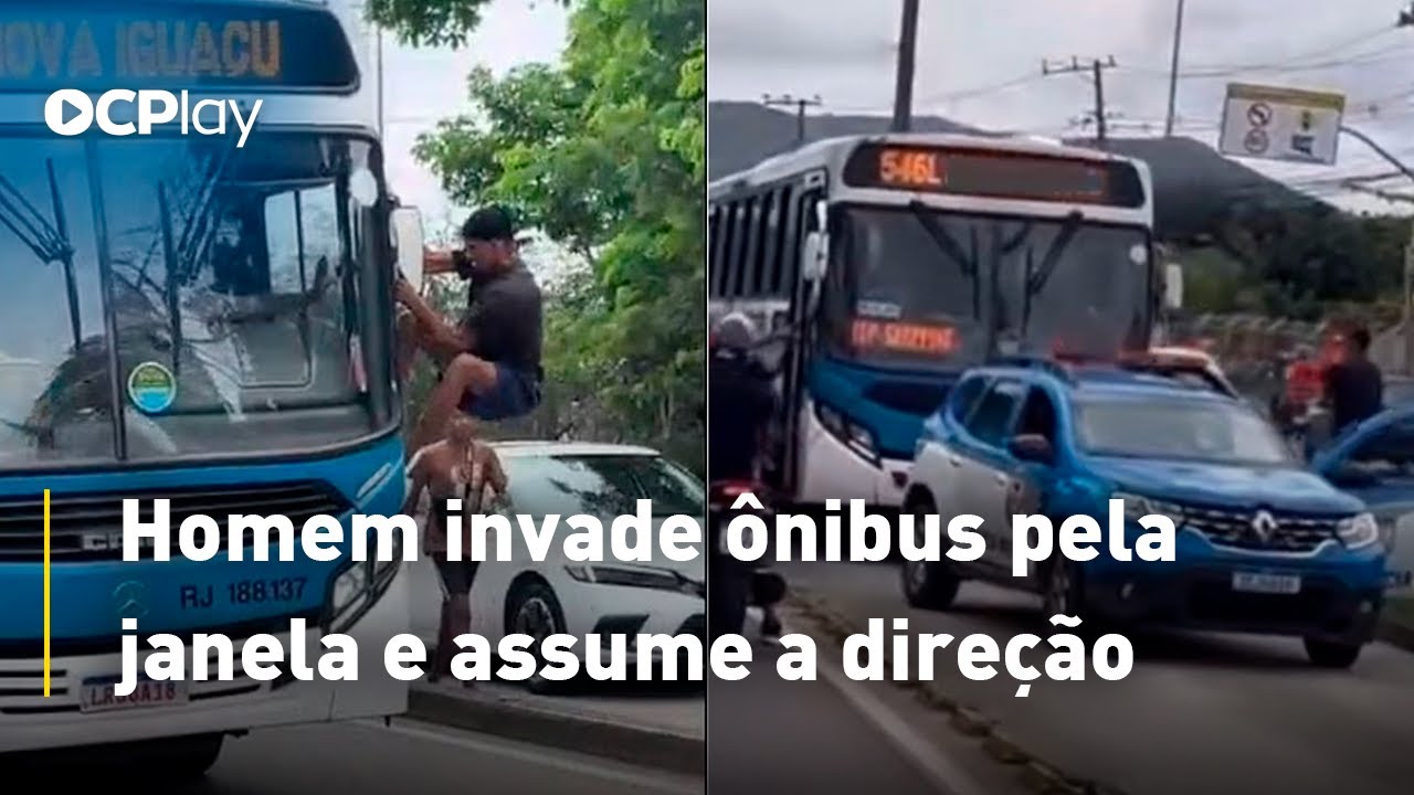 Homem invade ônibus pela janela e assume a direção