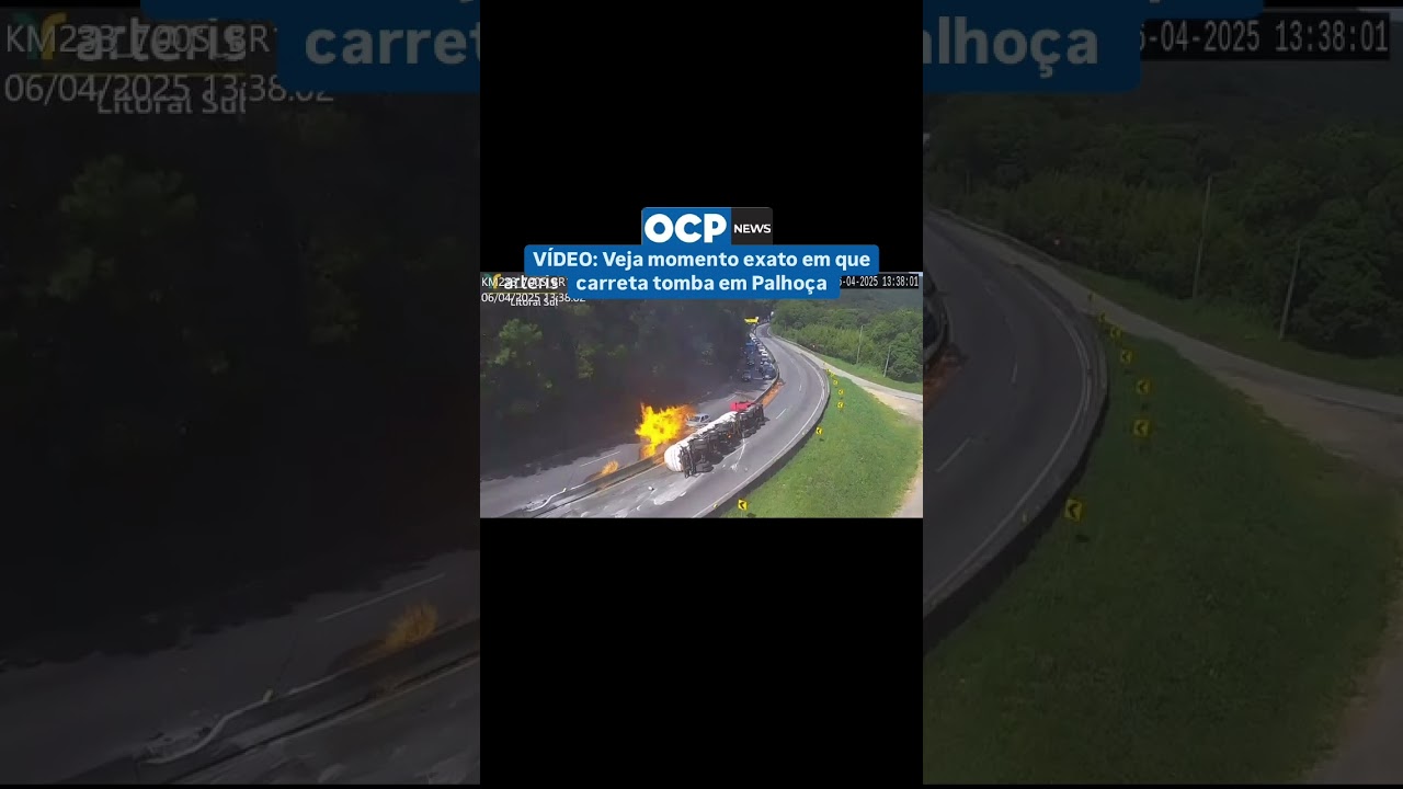 VÍDEO: Veja momento exato em que carreta tomba em Palhoça