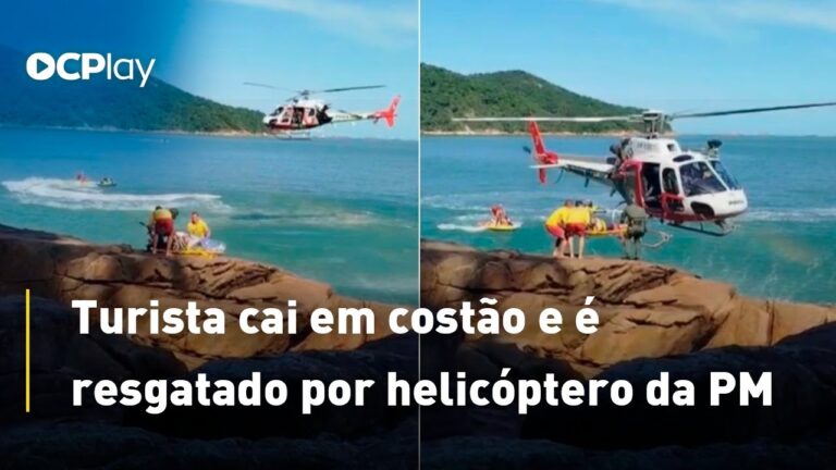 Turista cai em costão e é resgatado por helicóptero da PM
