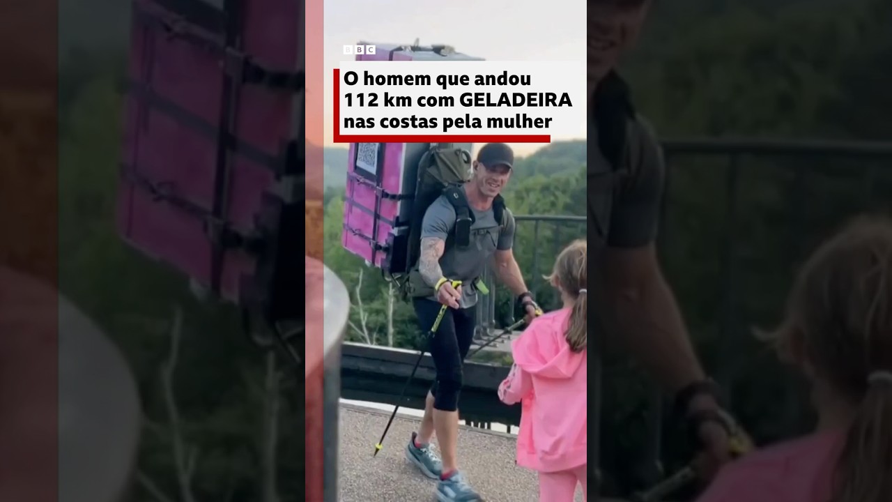 Homem faz caminhada de 112 km com geladeira para homenagear esposa que morreu #bbcnewsbrasil