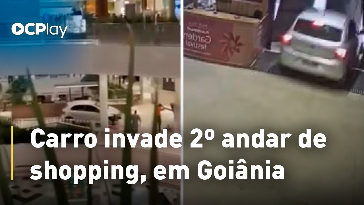 Carro invade 2º andar de shopping, em Goiânia