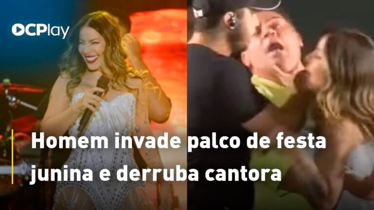 Homem invade palco de festa junina e derruba cantora
