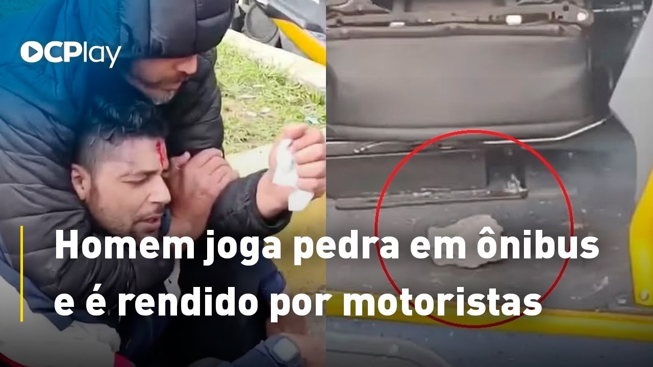 Homem joga pedra em ônibus e é rendido por motoristas