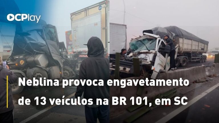 Neblina provoca engavetamento de 13 veículos na BR 101, em SC
