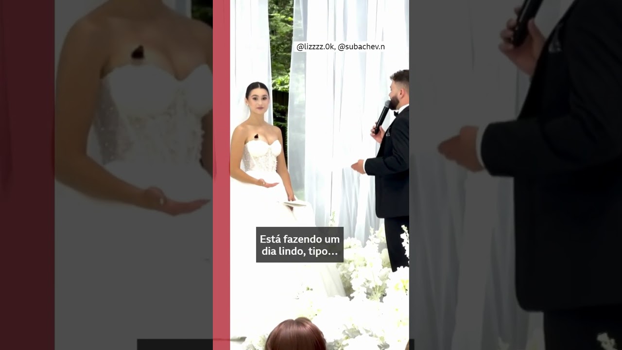 Um convidado inesperado interrompe cerimônia de casamento na Ucrânia.