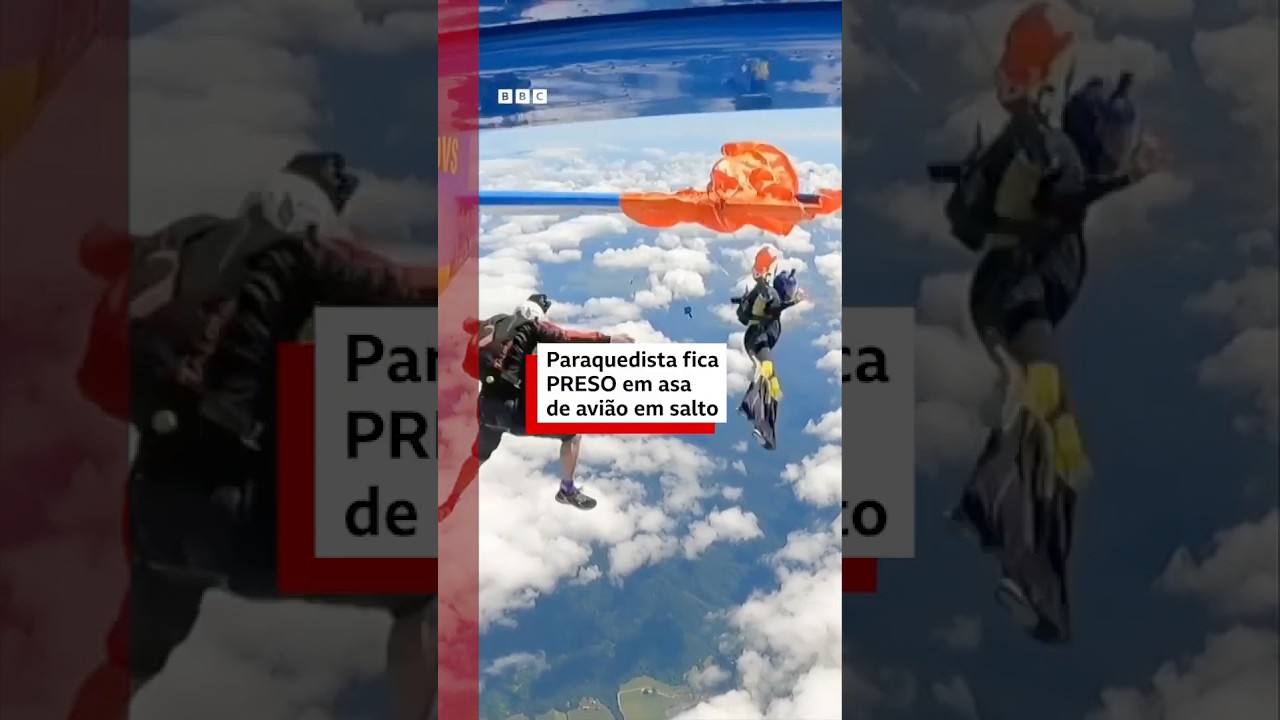 Paraquedista fica preso em asa de avião em salto