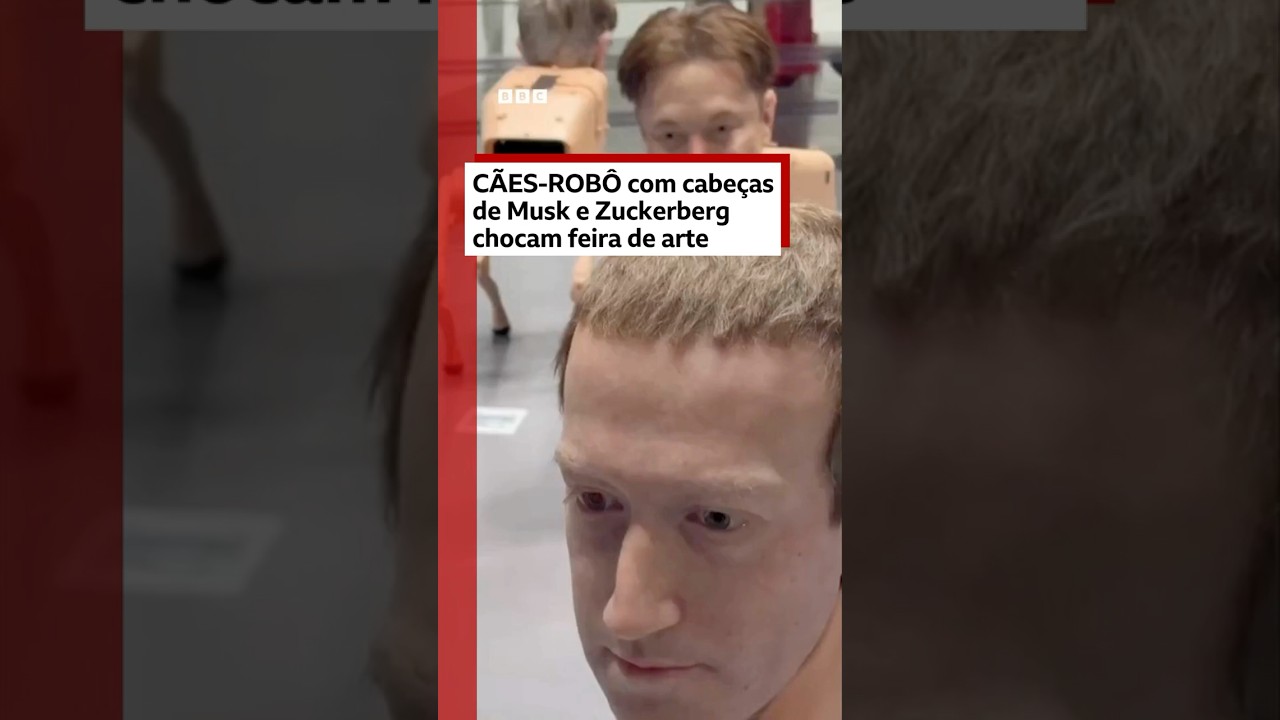 Cães-robôs com rostos de Musk e Zuckerberg chocam feira de arte 🐶🤖