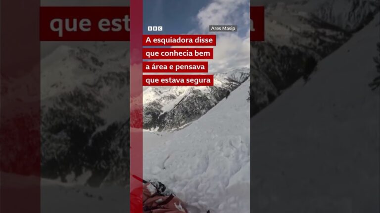 Momento em que esquiadora e cachorro são arrastados por avalanche