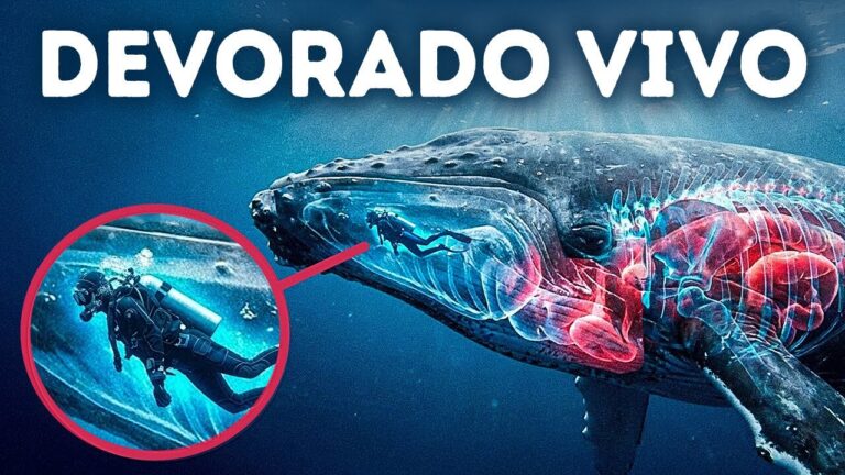 Um mergulhador que passou 30 segundos dentro de uma baleia