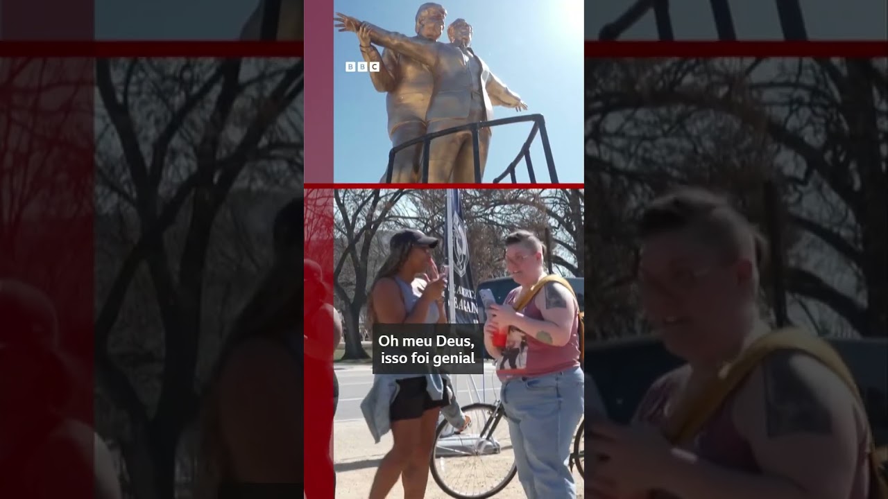 Estátua de Trump e Epstein na pose de 'Titanic' aparece nos EUA