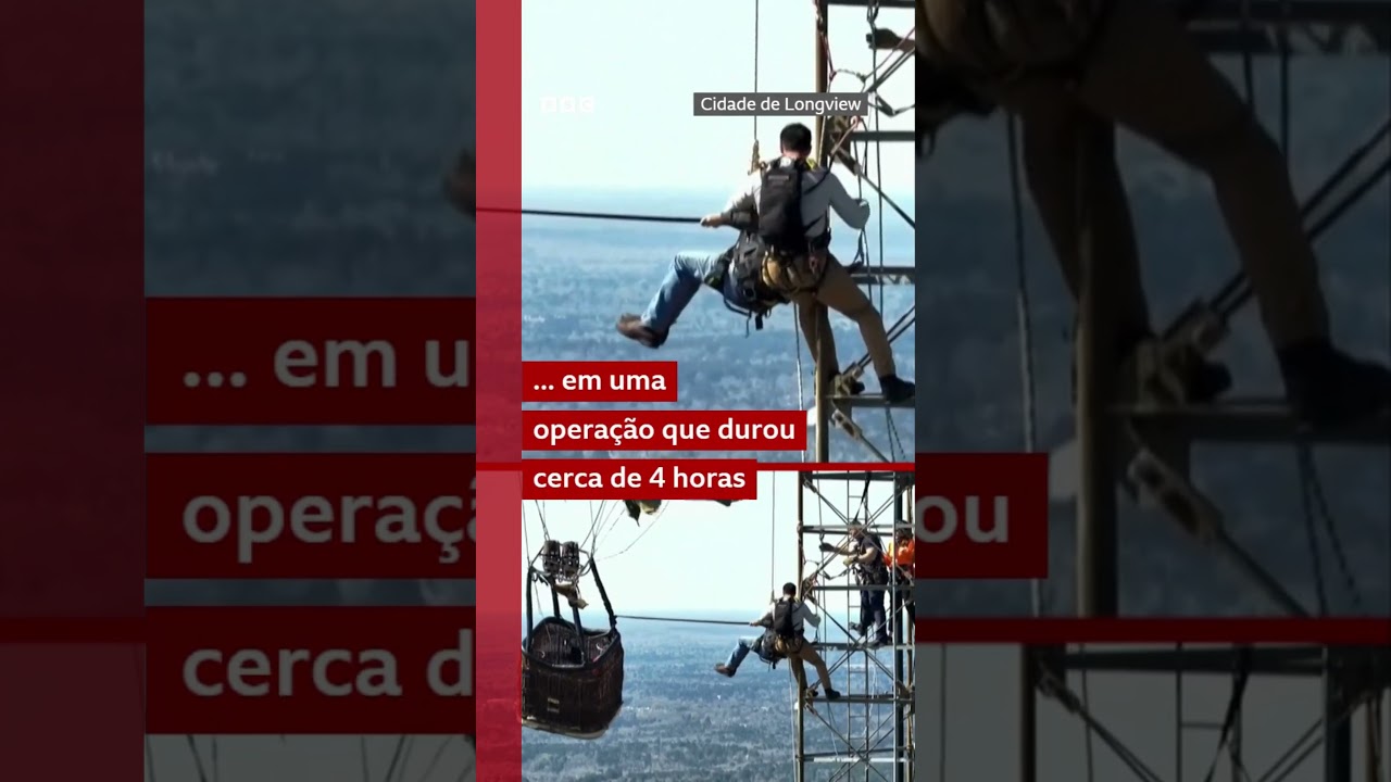 O resgate de balão a 280 metros de altura
