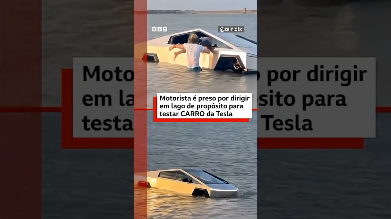 Homem dirige carro Tesla Cybertruck para dentro de lago nos Estados Unidos