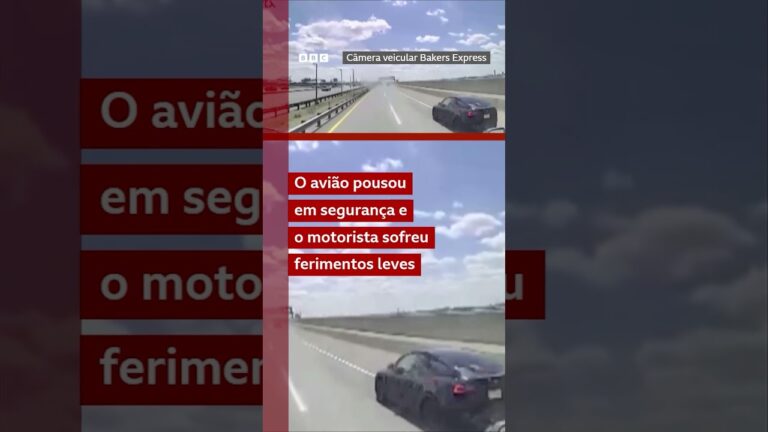 Momento em que caminhão é abalroado por avião nos Estados Unidos