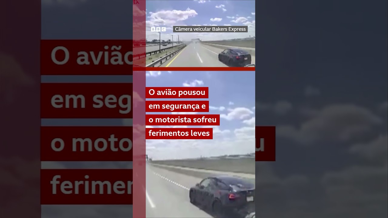 Momento em que caminhão é abalroado por avião nos Estados Unidos