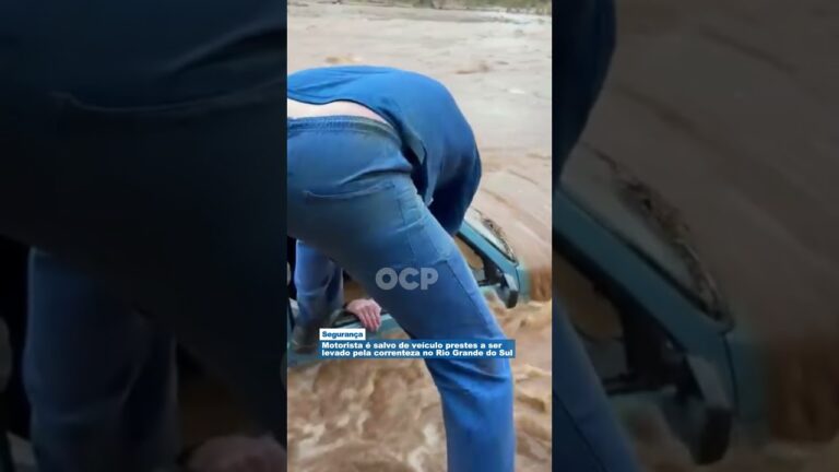 Motorista é salvo de veículo prestes a ser levado pela correnteza no Rio Grande do Sul