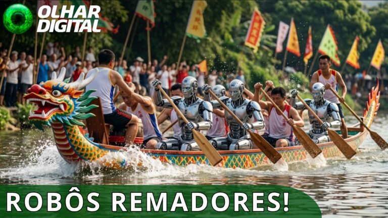 Robôs humanoides disputam corrida de barco na China