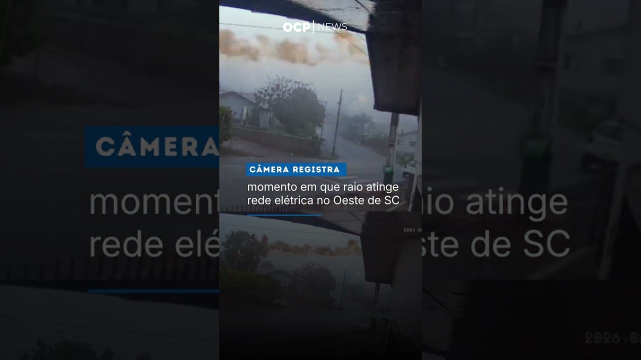 Câmera registra momento em que raio atinge rede elétrica no Oeste de SC
