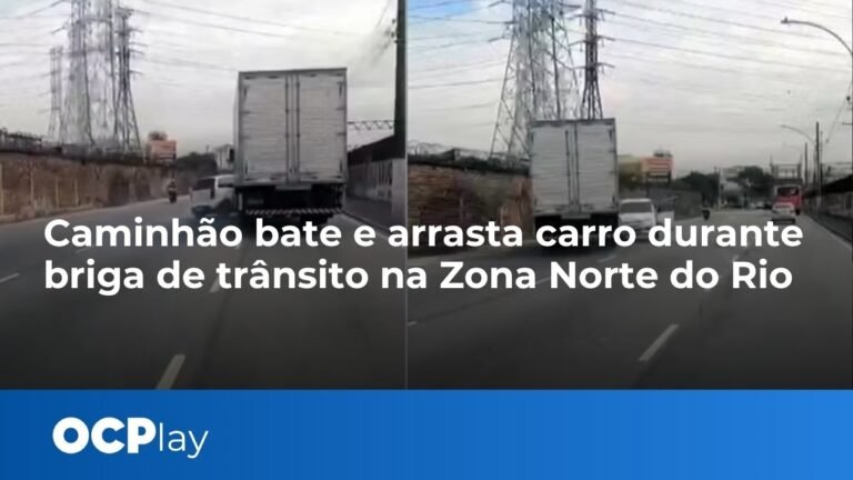 Caminhão bate e arrasta carro durante briga de trânsito na Zona Norte do Rio