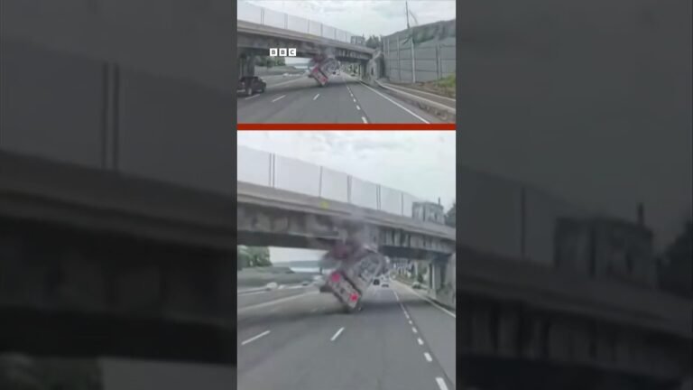 Caminhoneiro imprudente causa estrago em ponte de Nova York