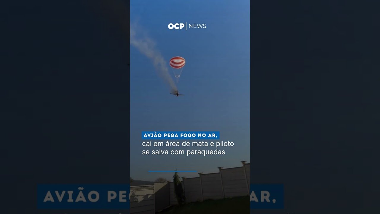 Avião pega fogo no ar, cai em área de mata e piloto se salva com paraquedas