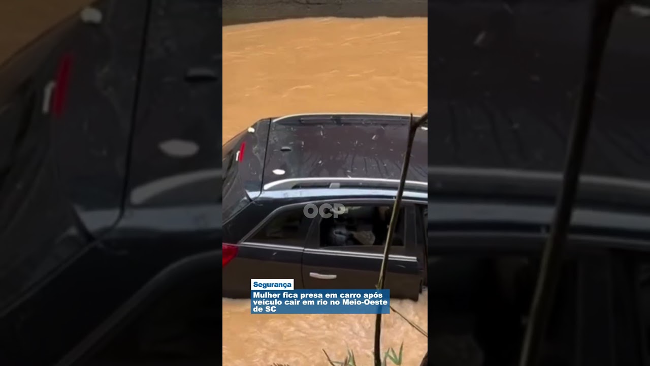 Mulher fica presa em carro após  veículo cair em rio no Meio-Oeste de SC