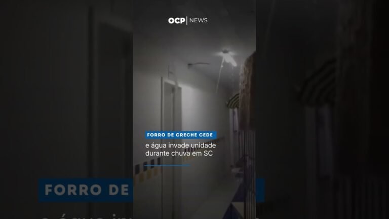 Forro de creche cede e água invade unidade durante chuva em SC