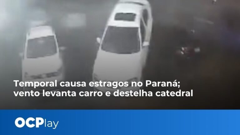 Temporal causa estragos no Paraná; vento levanta carro e destelha catedral