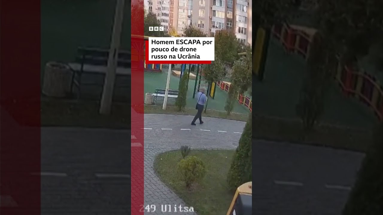 Homem escapa por pouco de drone russo na Ucrânia