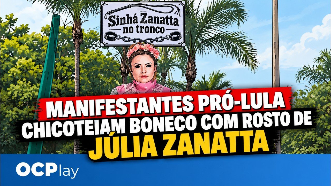 Manifestantes pró-Lula chicoteiam boneco com rosto de Júlia Zanatta